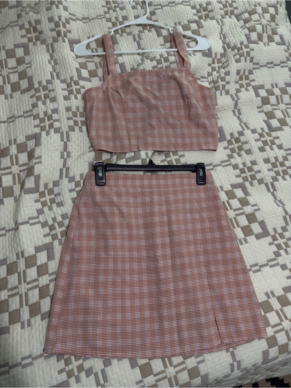 Women’s Plaid Two-Piece Skirt Set in Dusty Rose